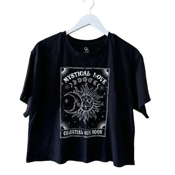 Organic Generation Black White Mystical  Celestial Bohemian Cropped Lightweight - Picture 1 of 10